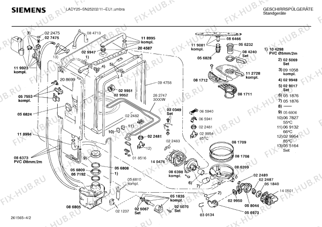 Взрыв-схема посудомоечной машины Siemens SN25202 - Схема узла 02