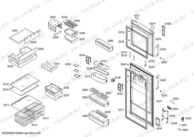 Схема №4 KDN40A20 с изображением Дверь для холодильника Bosch 00248799