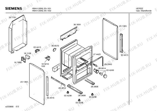 Взрыв-схема плиты (духовки) Siemens HM41120NL, HM41120NL - Схема узла 03