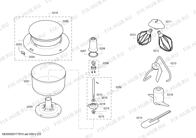 Взрыв-схема кухонного комбайна Bosch MUM6N23A1 universal plus - Схема узла 02