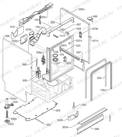 Взрыв-схема посудомоечной машины Zanussi ZD686W - Схема узла Housing 001