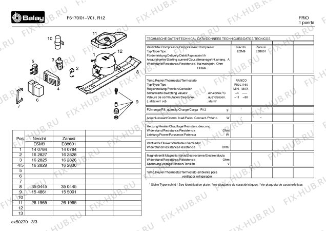 Схема №3 F6170 с изображением Клемма для холодильной камеры Bosch 00167175