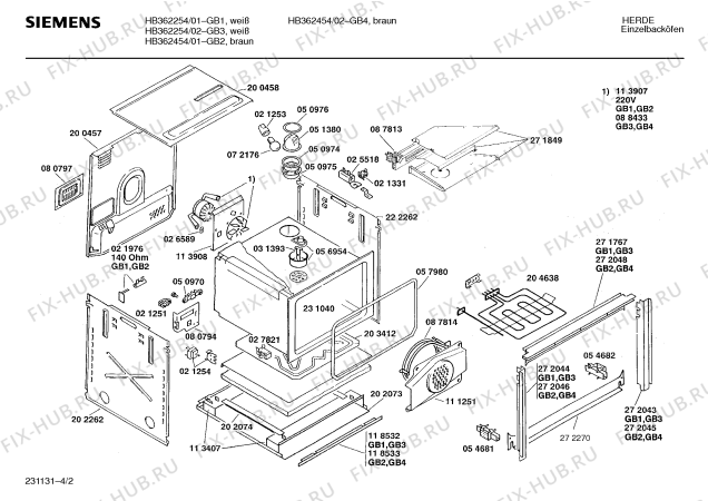 Взрыв-схема плиты (духовки) Siemens HB362254 - Схема узла 02