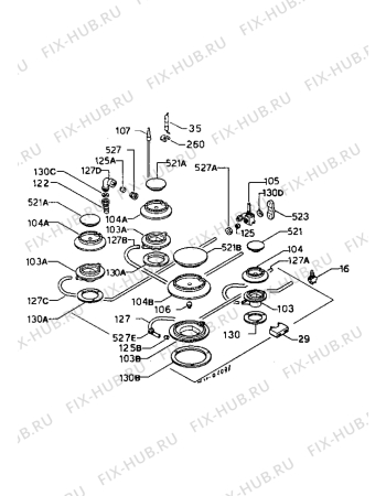 Взрыв-схема плиты (духовки) Zanussi PI40W/C - Схема узла Burners