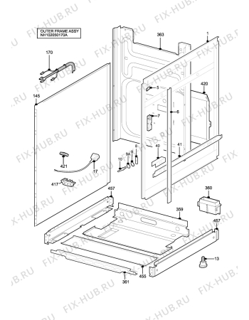 Взрыв-схема плиты (духовки) Zanussi Electrolux ZCGHL55XN - Схема узла H10 Outer Frame