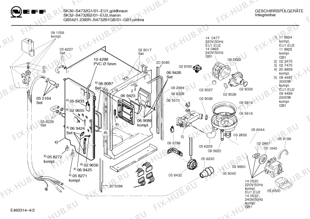 Взрыв-схема посудомоечной машины Neff S4732G1 SK30 - Схема узла 02