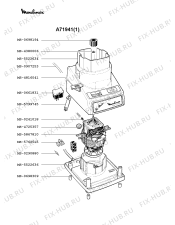 Взрыв-схема блендера (миксера) Moulinex A71941(1) - Схема узла 8P001156.4P2