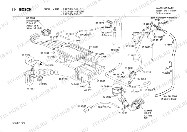 Схема №6 0722054150 V692 с изображением Инструкция по установке/монтажу для стиралки Bosch 00511330
