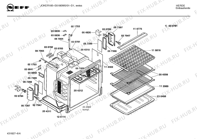 Взрыв-схема плиты (духовки) Neff E6180W0 JOKER 185 - Схема узла 04