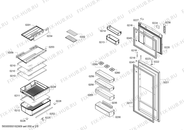 Схема №5 BD2556I2IN KDN с изображением Дверь морозильной камеры для холодильной камеры Bosch 00773309