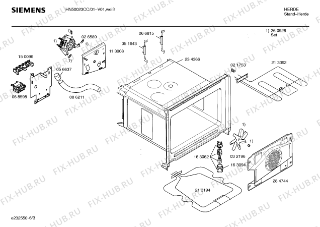 Взрыв-схема плиты (духовки) Siemens HN50023CC - Схема узла 03