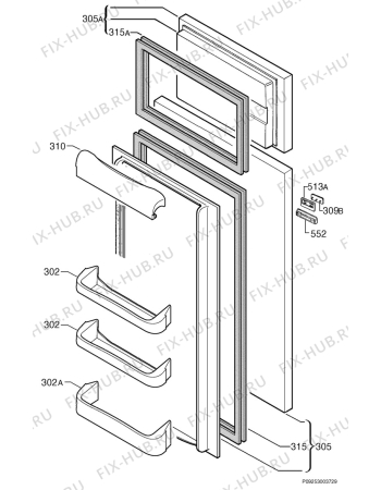Взрыв-схема холодильника Zoppas ZOP230 - Схема узла Door 003