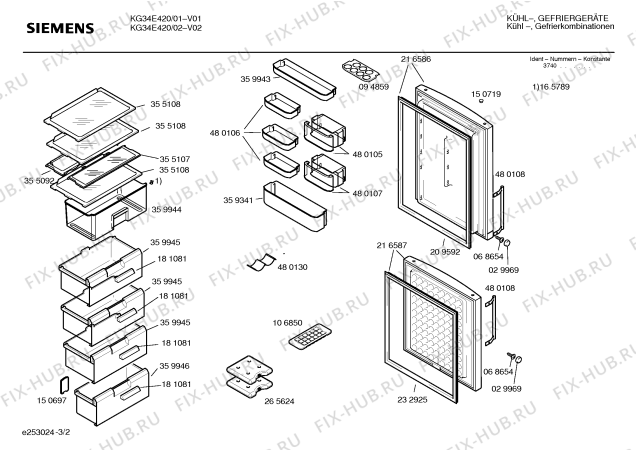 Схема №3 KG34E05GB с изображением Дверь для холодильной камеры Siemens 00216586