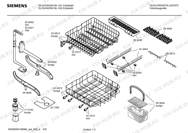 Схема №6 SE34A266SK Extraklasse с изображением Краткая инструкция для посудомойки Siemens 00586933