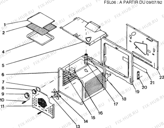 Взрыв-схема плиты (духовки) Indesit FSL0692 (F009174) - Схема узла