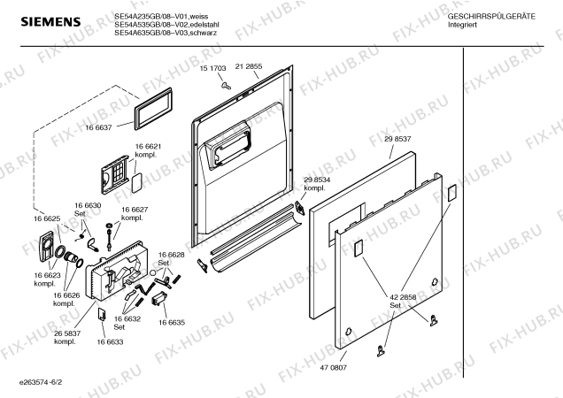 Схема №6 SE54A535GB с изображением Вкладыш в панель для посудомойки Siemens 00143662