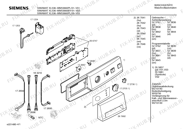 Схема №3 WM53660PL SIWAMAT XL536 с изображением Панель управления для стиралки Siemens 00355857