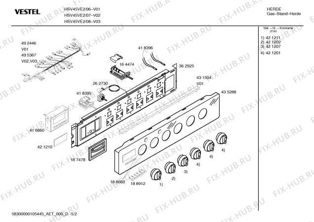 Схема №4 HSV45VE2 VESTEL с изображением Кабель для духового шкафа Bosch 00495367