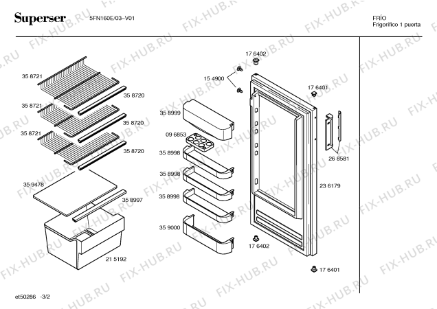 Схема №3 5FN160E с изображением Внешняя дверь для холодильной камеры Bosch 00236179