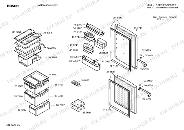 Схема №3 KGE74450 с изображением Поднос для холодильной камеры Bosch 00365266