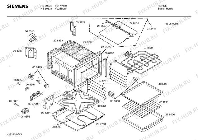 Взрыв-схема плиты (духовки) Siemens HS60832 - Схема узла 03