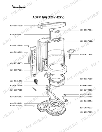 Взрыв-схема кофеварки (кофемашины) Moulinex AB7511(0) - Схема узла NP001442.3P2