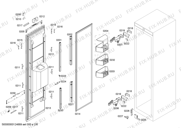 Взрыв-схема холодильника Bosch B18ID80NRP - Схема узла 02