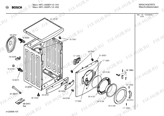 Схема №4 WFL1200BY WFL1200 с изображением Инструкция по установке и эксплуатации для стиральной машины Bosch 00523715