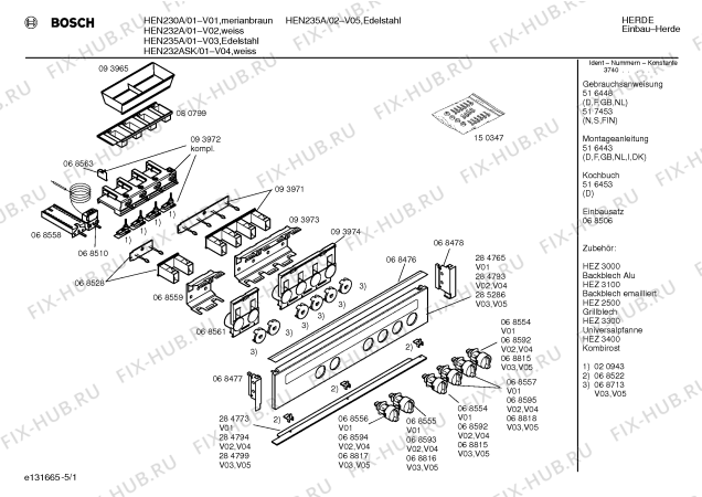 Схема №3 HEN235A с изображением Панель для плиты (духовки) Bosch 00285286