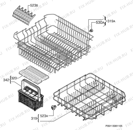 Взрыв-схема посудомоечной машины John Lewis JLBIDW1201 - Схема узла Basket 160