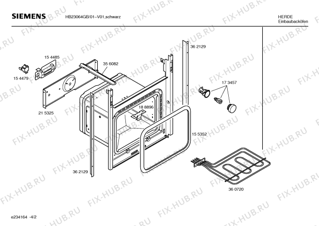 Схема №3 HB23064GB с изображением Передняя часть корпуса для духового шкафа Siemens 00366788