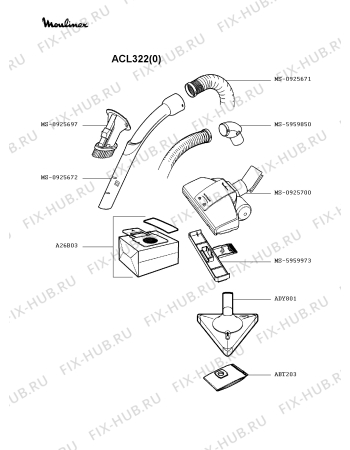 Взрыв-схема пылесоса Moulinex ACL322(0) - Схема узла IP002212.2P3