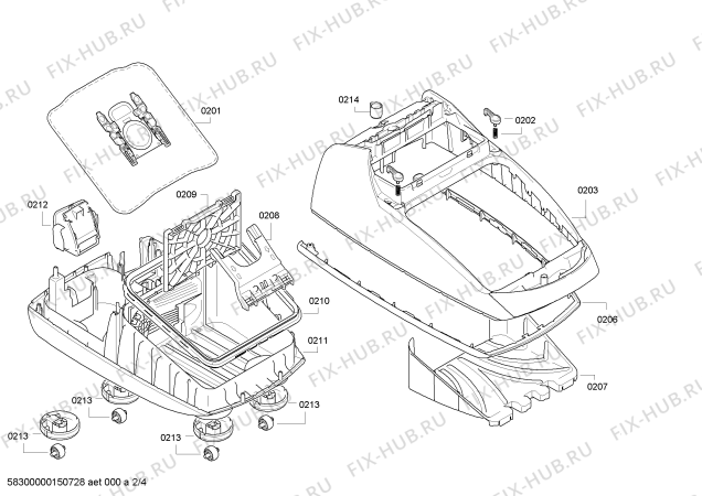 Схема №4 BSGL62544 BOSCH GL60 2500W с изображением Часть корпуса для мини-пылесоса Bosch 00702470