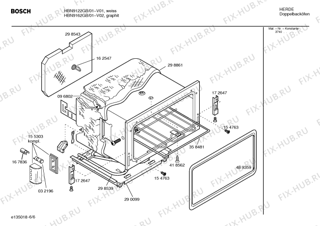 Схема №6 U1721W0GB с изображением Планка для электропечи Bosch 00298898