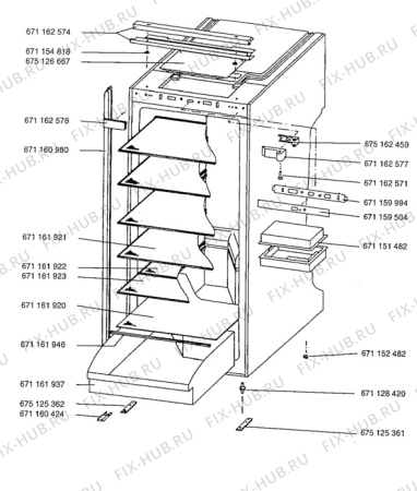 Взрыв-схема холодильника Aeg S2142-1I - Схема узла Cabinet + armatures