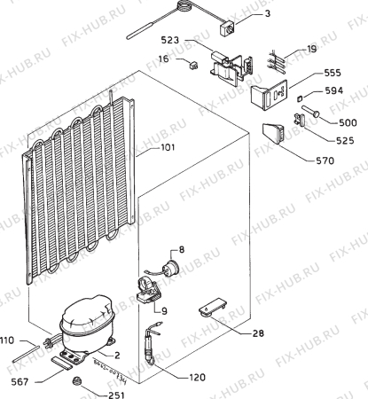Взрыв-схема холодильника Aeg OEKO A.1150GS - Схема узла Cooling system 017