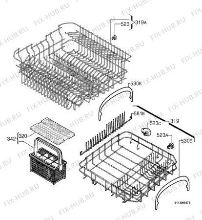 Взрыв-схема посудомоечной машины Corbero LVC84S - Схема узла Basket 160