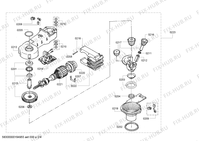 Взрыв-схема кухонного комбайна Bosch MUM4410DE - Схема узла 02