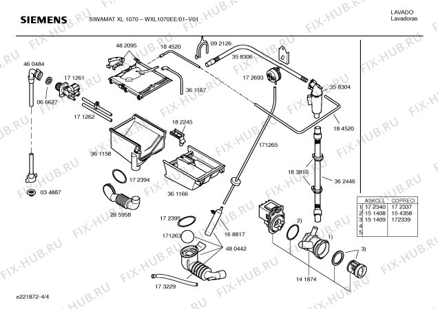 Схема №4 WXL1070EE SIWAMAT XL 1070 с изображением Таблица программ для стиралки Siemens 00188668
