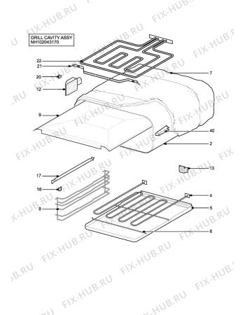 Взрыв-схема плиты (духовки) Aeg D81005WE - Схема узла H10 Grill cavity assy