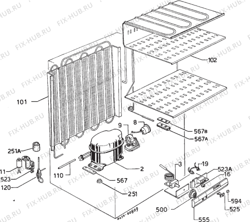 Взрыв-схема холодильника Zanussi ZPL4120 - Схема узла Cooling system 017