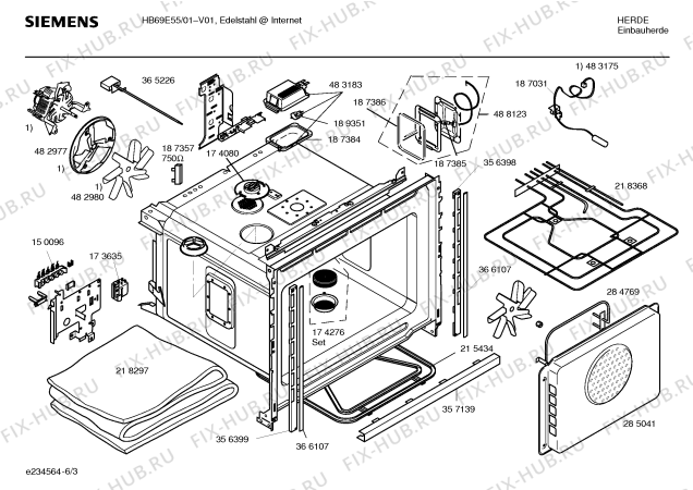 Взрыв-схема плиты (духовки) Siemens HB69E55 - Схема узла 03