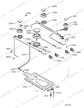 Взрыв-схема плиты (духовки) Zanussi Electrolux ZCG611X - Схема узла Functional parts 267