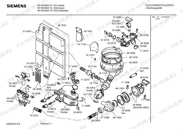 Схема №4 SF35A260 с изображением Инструкция по эксплуатации для посудомоечной машины Siemens 00587627