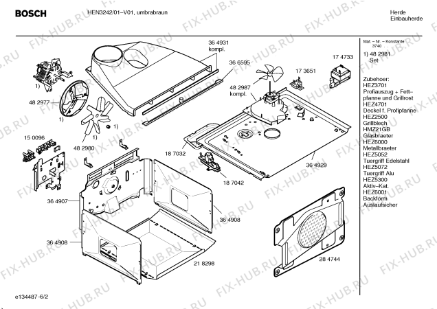 Схема №6 HEN3222 с изображением Инструкция по эксплуатации для плиты (духовки) Bosch 00585565