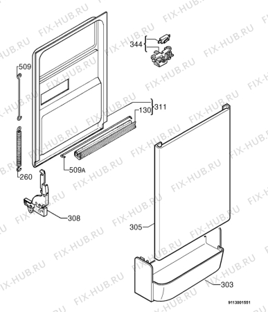 Взрыв-схема посудомоечной машины Zanussi DWS4825 - Схема узла Door 003