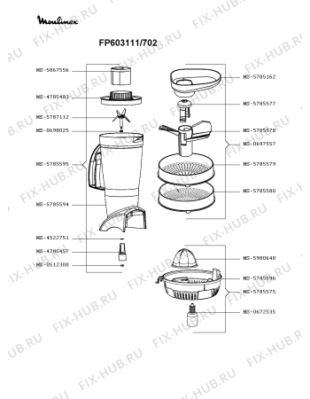 Взрыв-схема кухонного комбайна Moulinex FP603111/702 - Схема узла RP003091.5P3