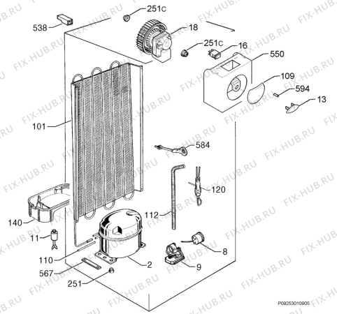 Взрыв-схема холодильника Arthurmartinelux ARA2823 - Схема узла Cooling system 017