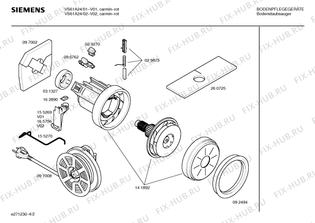 Взрыв-схема пылесоса Siemens VS61A24, SUPER C 610 - Схема узла 02