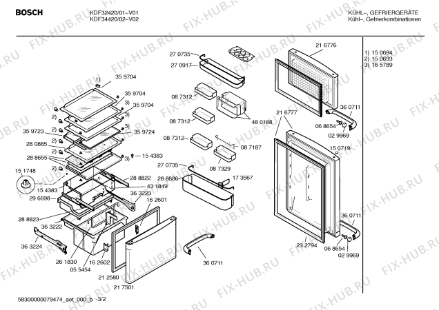 Взрыв-схема холодильника Bosch KDF32420 - Схема узла 02